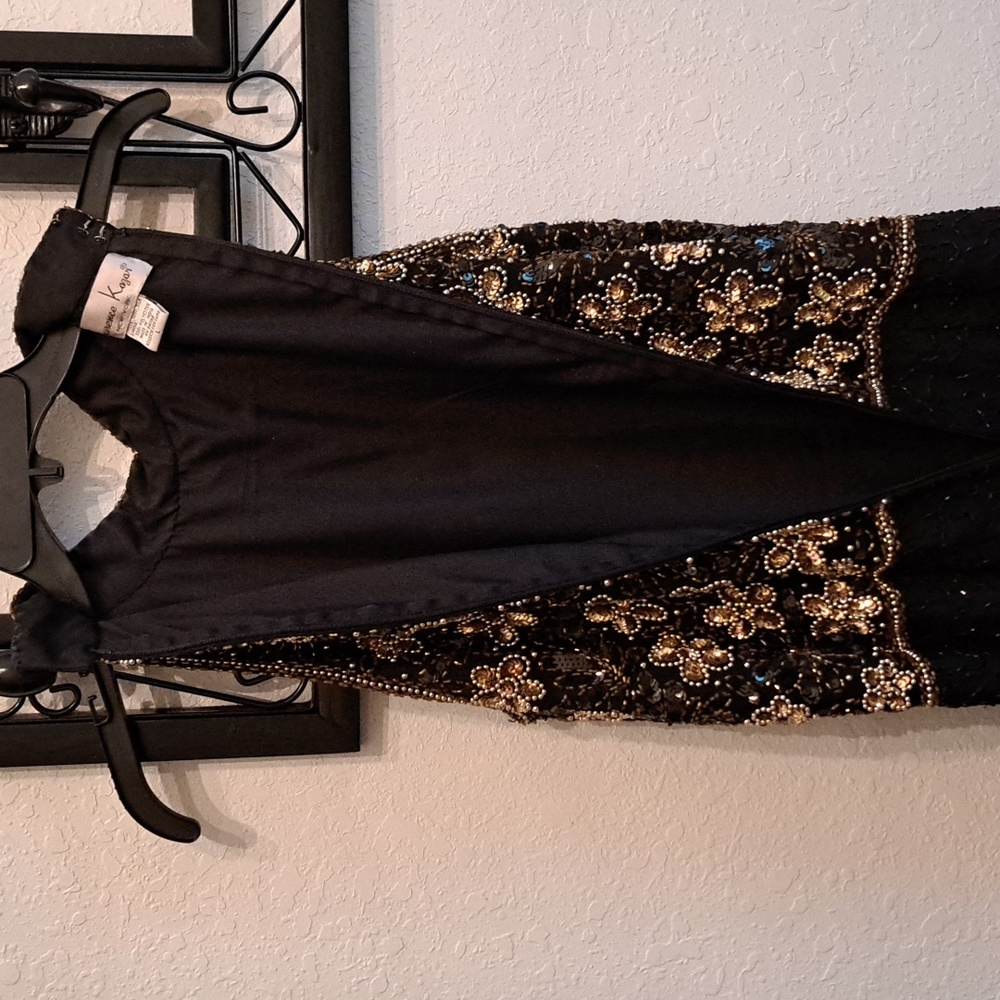 Vintage Laurence Kazar sequin beaded Dress Womens Size Small  Black Formal Maxi - Picture 10 of 15